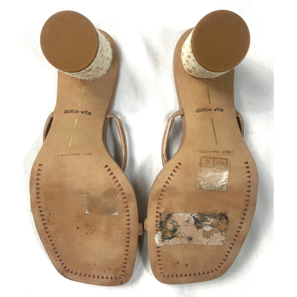 Dolce Vita Noles 7 Cow Print Block Heel Slide Sandals Tan Pink Leather Croco - Picture 4 of 7